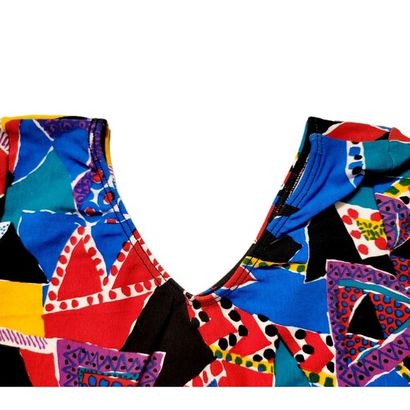 GK Elite VTG 90s Pop Culture Geometric LS Cotton Leotard Bodysuit AXS Adult XS - Picture 3 of 11